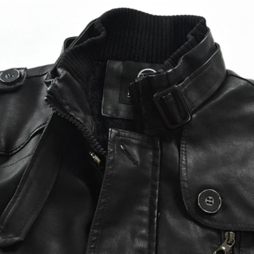 Lange und elegante Leder-Motorradjacke
