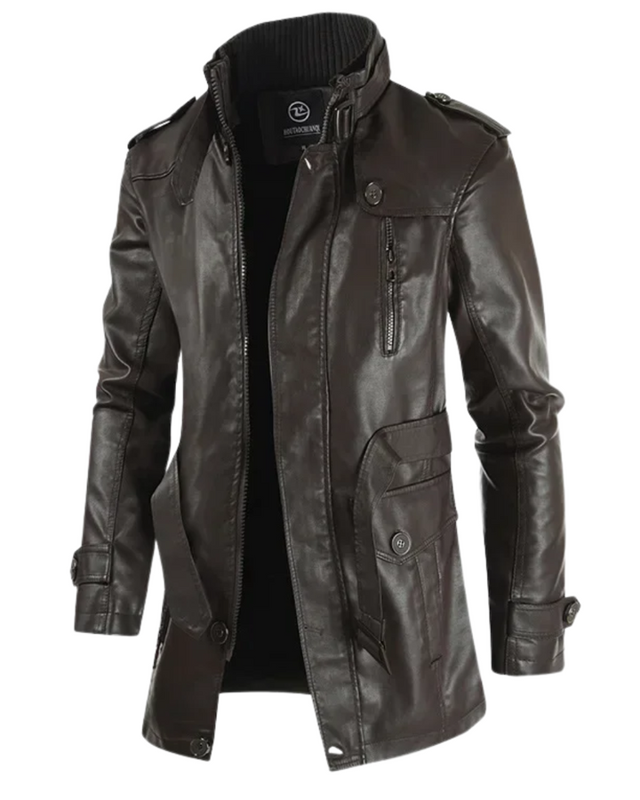 Lange und elegante Leder-Motorradjacke