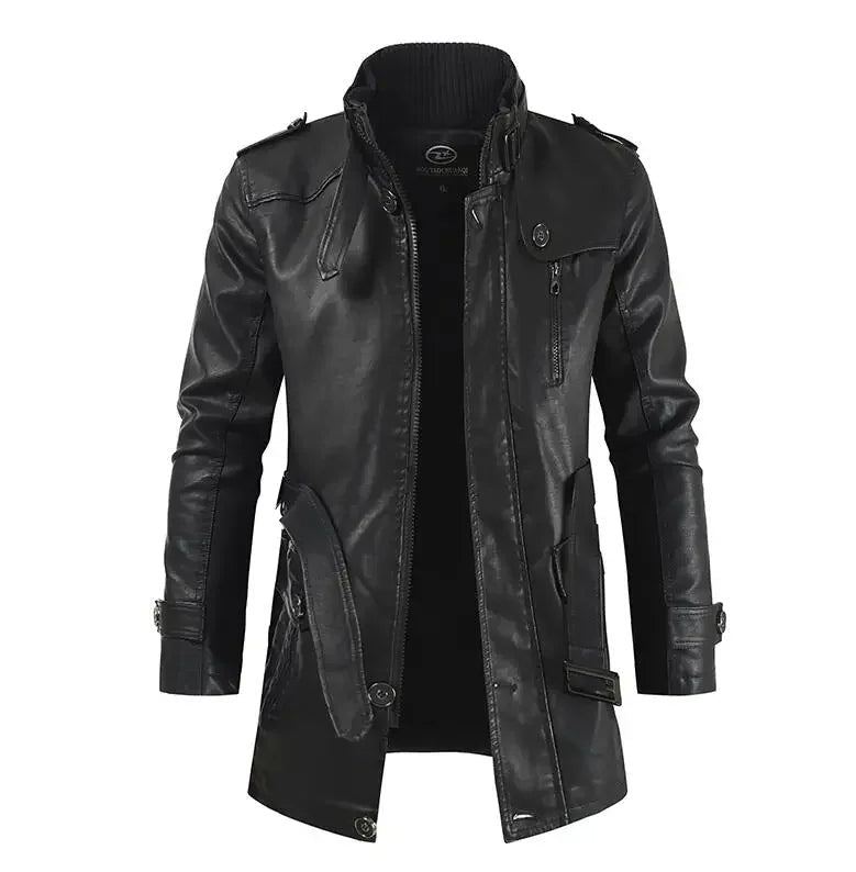 Lange und elegante Leder-Motorradjacke