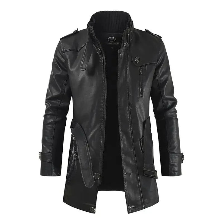 Lange und elegante Leder-Motorradjacke